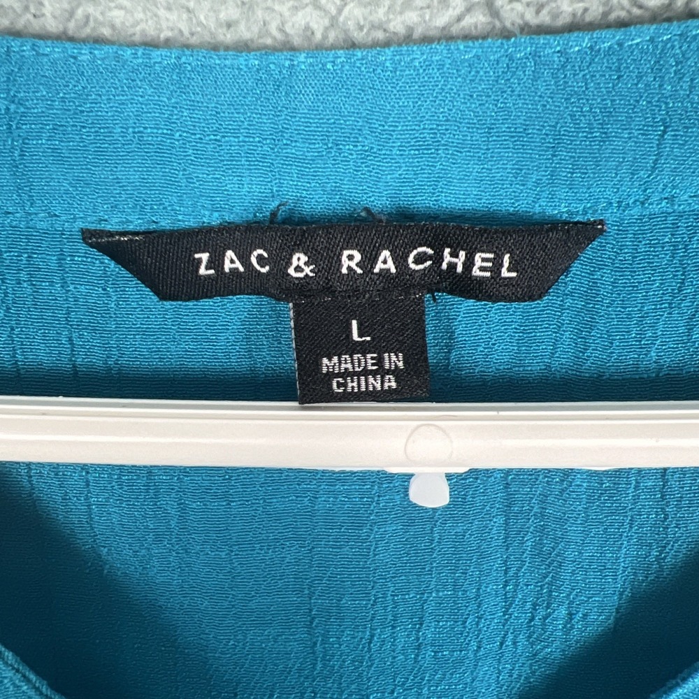 Zac & Rachel Teal Blouse Pleated Front Lace Hem Button Up Women L - Picture 2 of 8